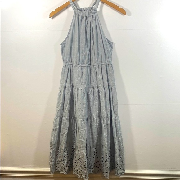 Adyson Parker 100% Cotton Gray Embroidered Lace Hem Halter Midi Sundress - Picture 1 of 6